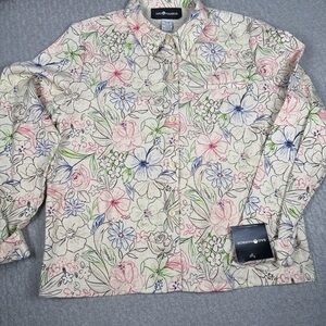 Sag Harbor Floral Women’s Button Down Shirt - Cream, Pink, Blue